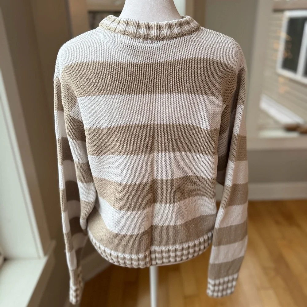 Vintage 90’s Nuggets Tan White Striped Cotton Cropped Sweater Size Large - Picture 6 of 10